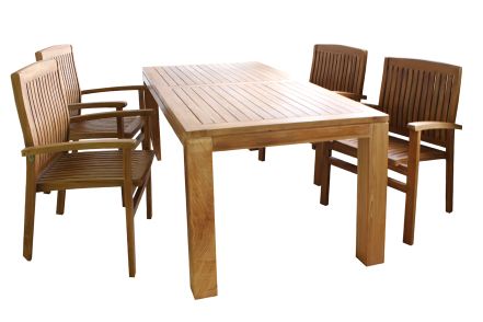 Teakholz Sitzgruppe 5 tlg mit Tisch 4 Stühle Garten Terrasse Esszimmer