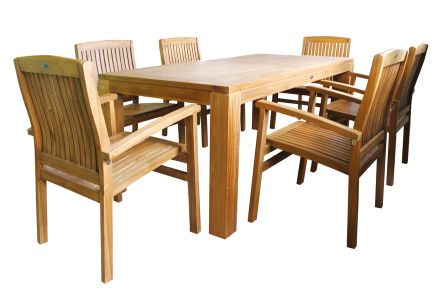 Teakholz Sitzgruppe 7 tlg mit Tisch 6 Stühle Garten Terrasse Esszimmer